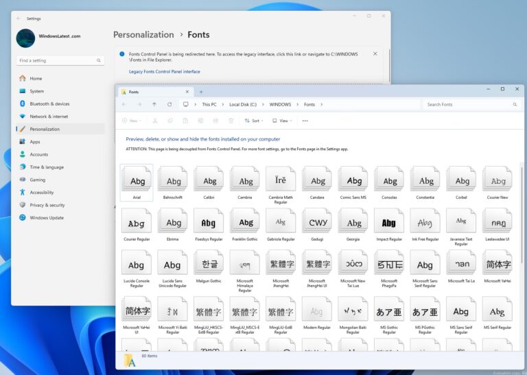 Windows 11: Control Panel is losing another feature (Font page) to Settings