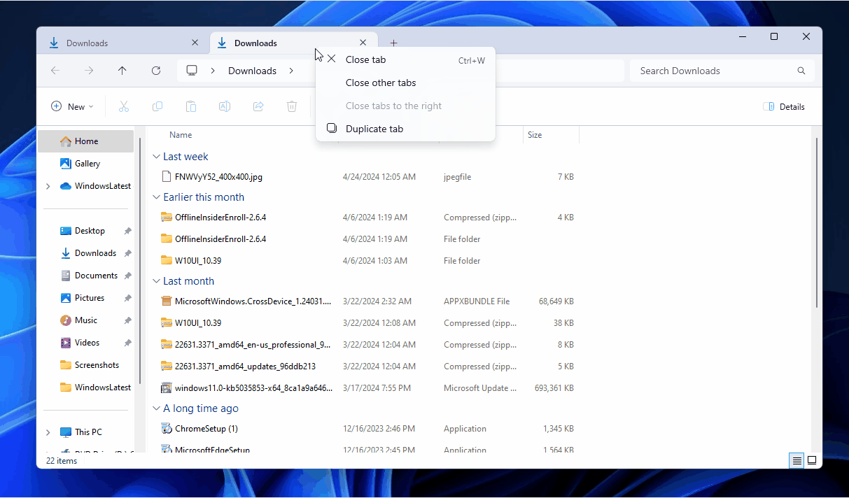 Duplicate Tabs in Windows 11 File Explorer