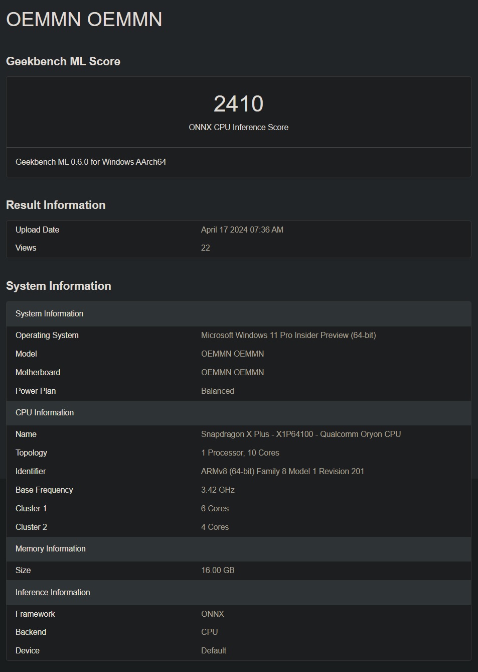 Benchmarks do Surface Pro 10 Snapdragon X Plus