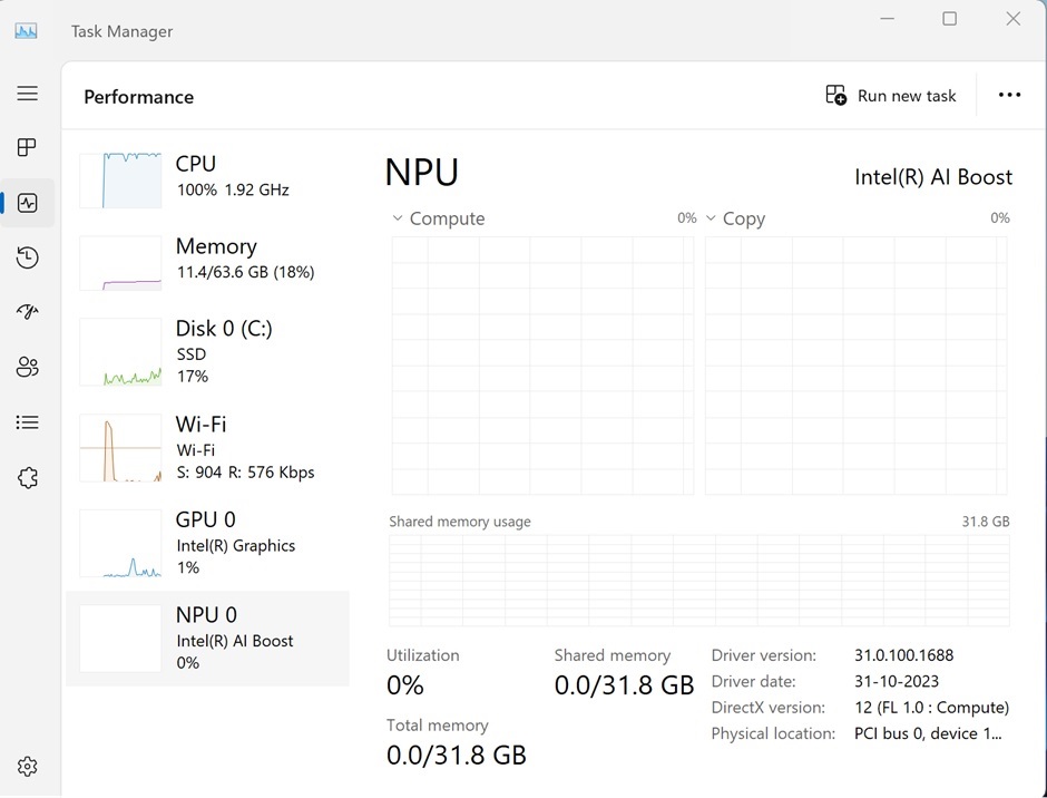Task Manager with NPU