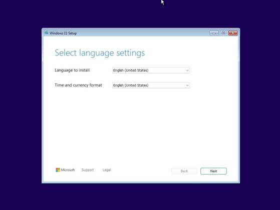 Windows 11 Setup Select language settings