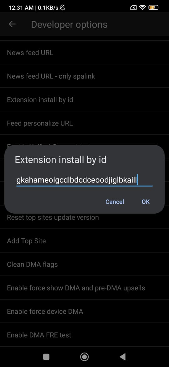 add extensions in edge canary android
