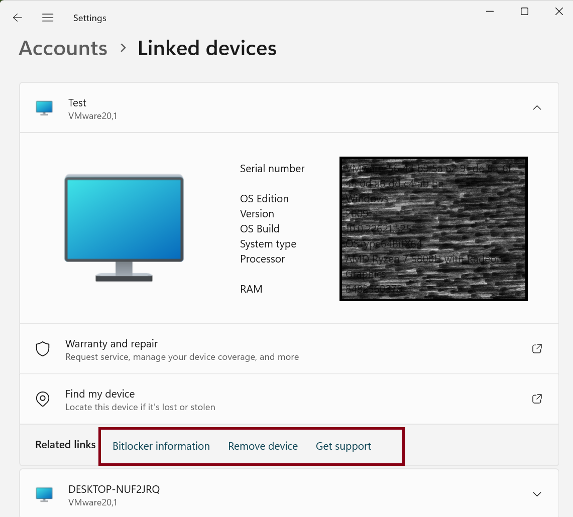 all linked devices with same microsoft account in settings app Windows 11