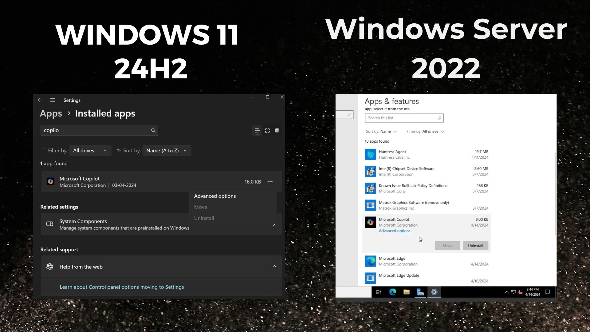 copilot app uninstallation in Windows 11 and Windows server 2022