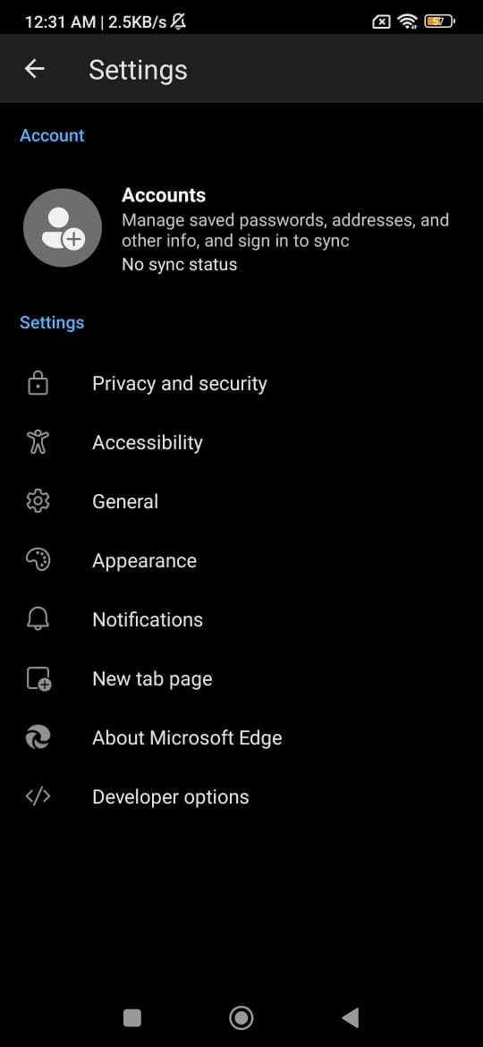 enable developer options in edge canary android