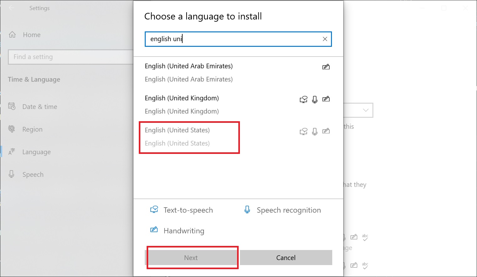 Choose a language to install in Windows Server 2019