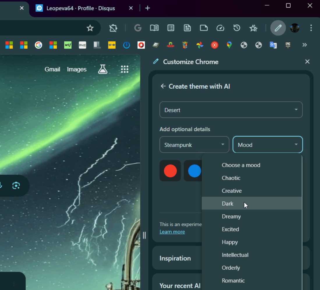 Chrome theme AI