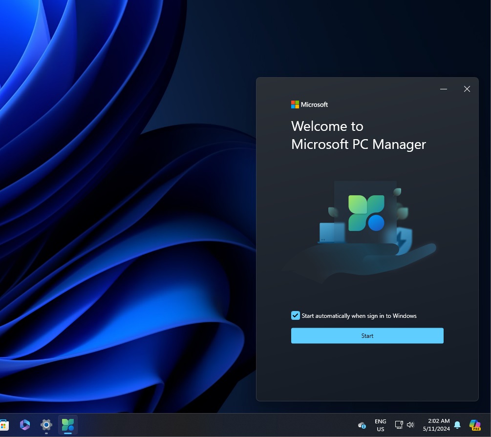 Microsoft PC Manager app start page