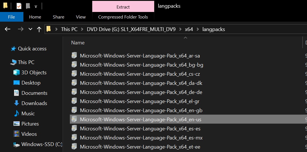 Mount language pack for Windows Server