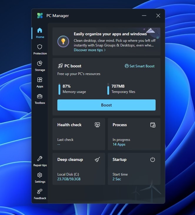 PC Manager PC Boost for Windows 11