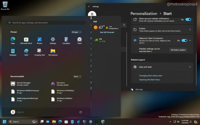 Windows 11 Start menu Live Tiles like panel