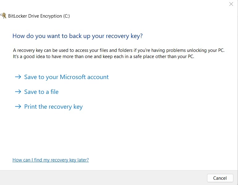 резервне копіювання ключа відновлення bitlocker вручну в windows 11