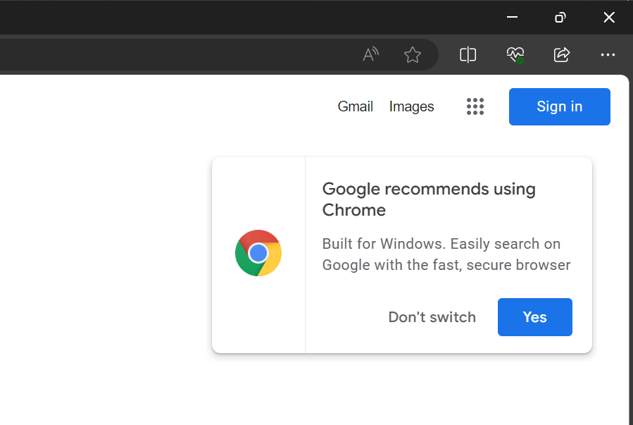 google chrome popup in edge browser