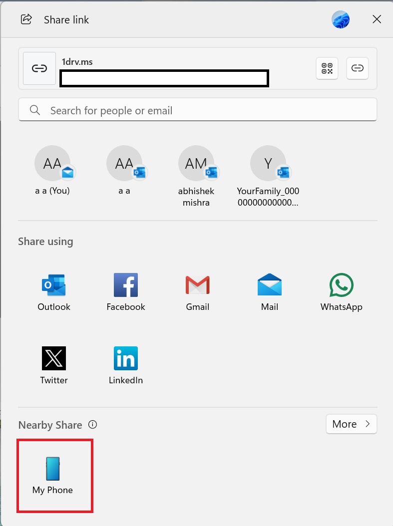 modified Windows Share UI in Windows 11