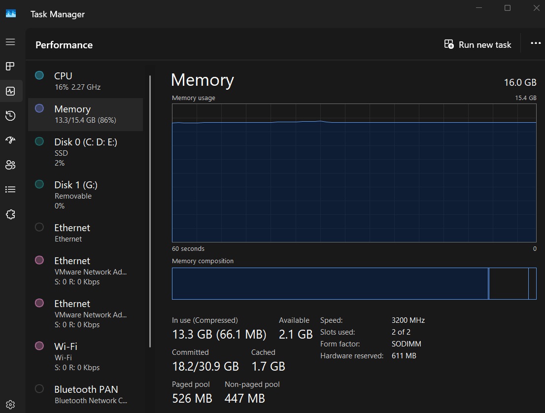 old task manager shows ram speed in MHz in windows 11