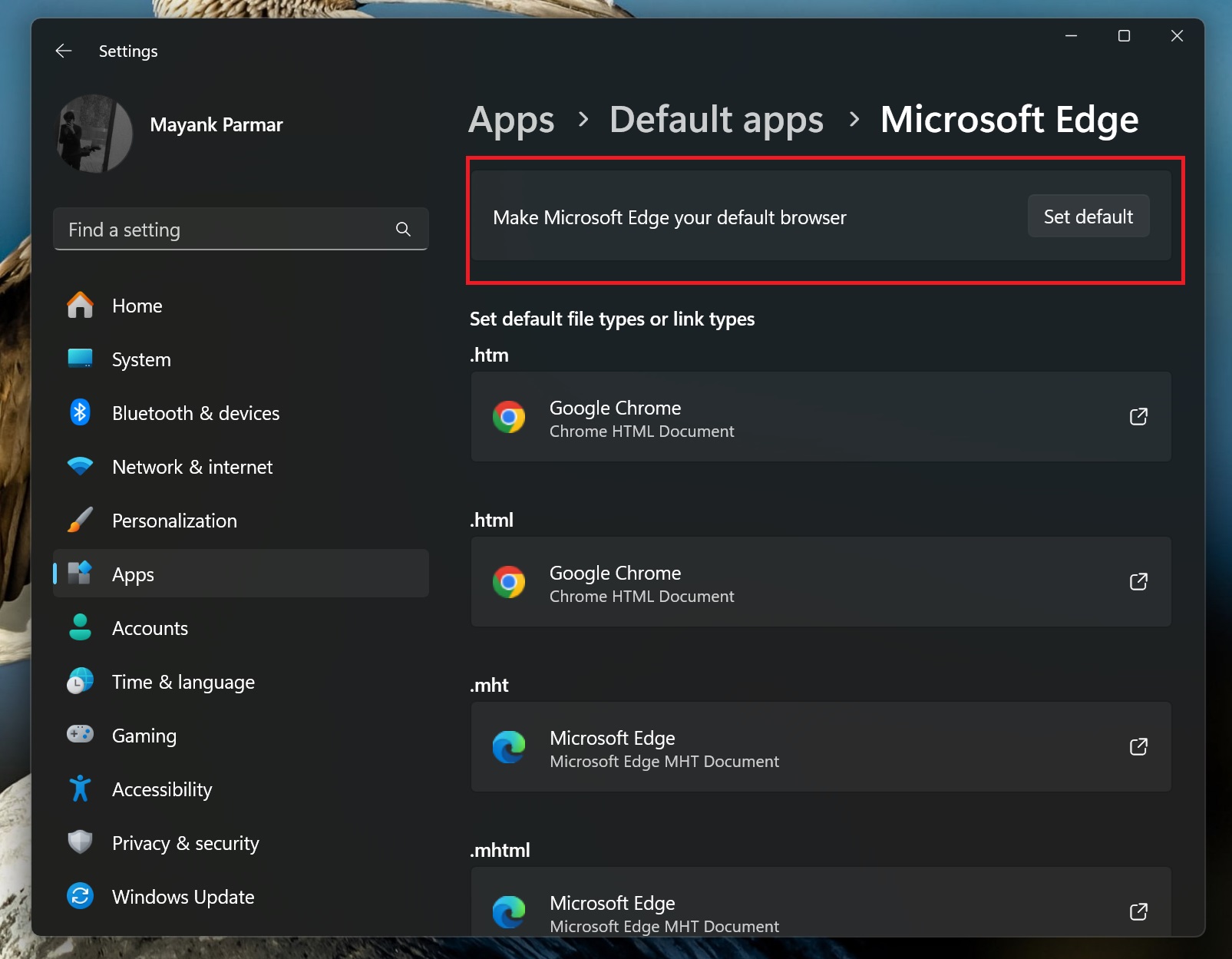 Microsoft Edge default browser
