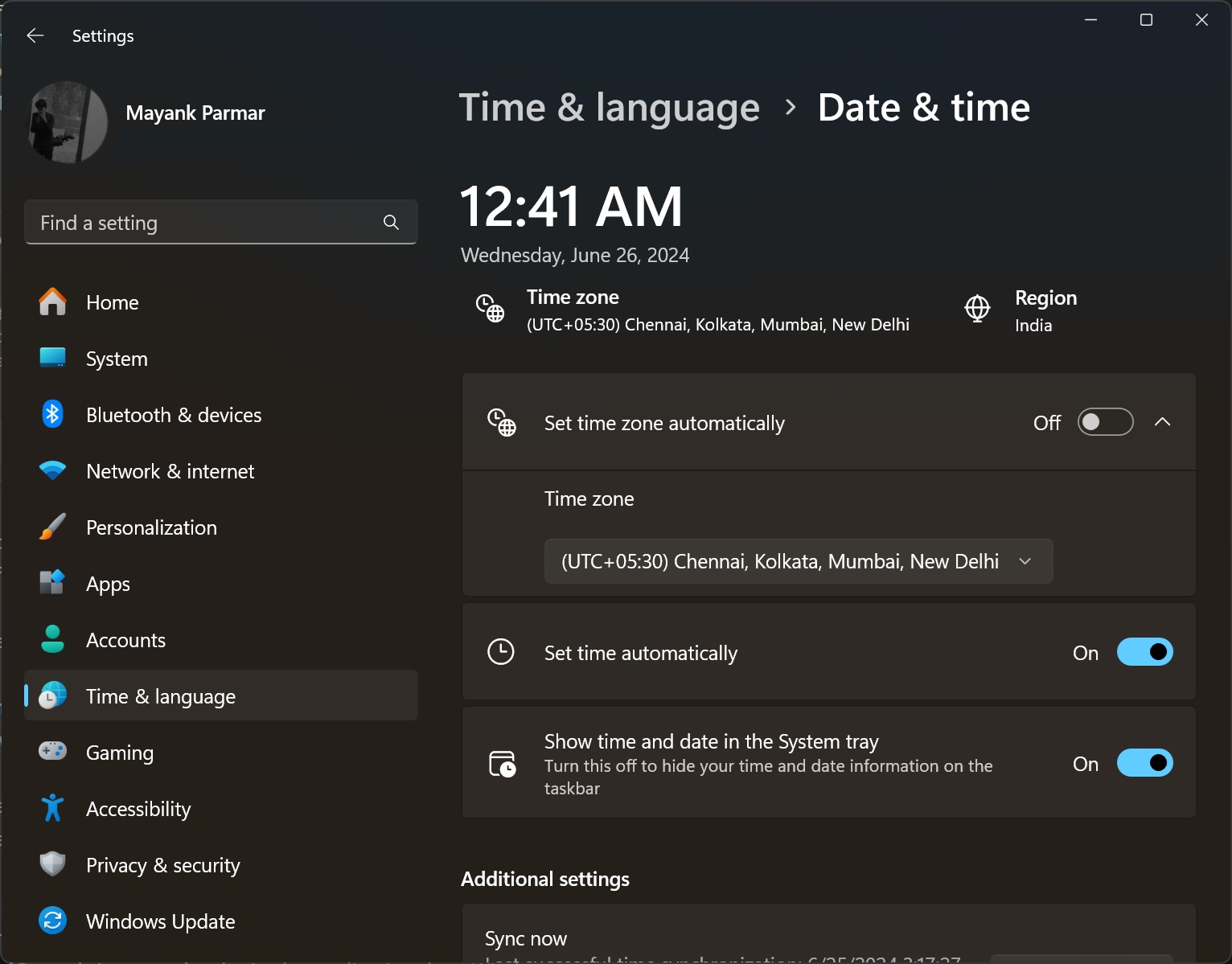 Windows 11 Date & Time settings