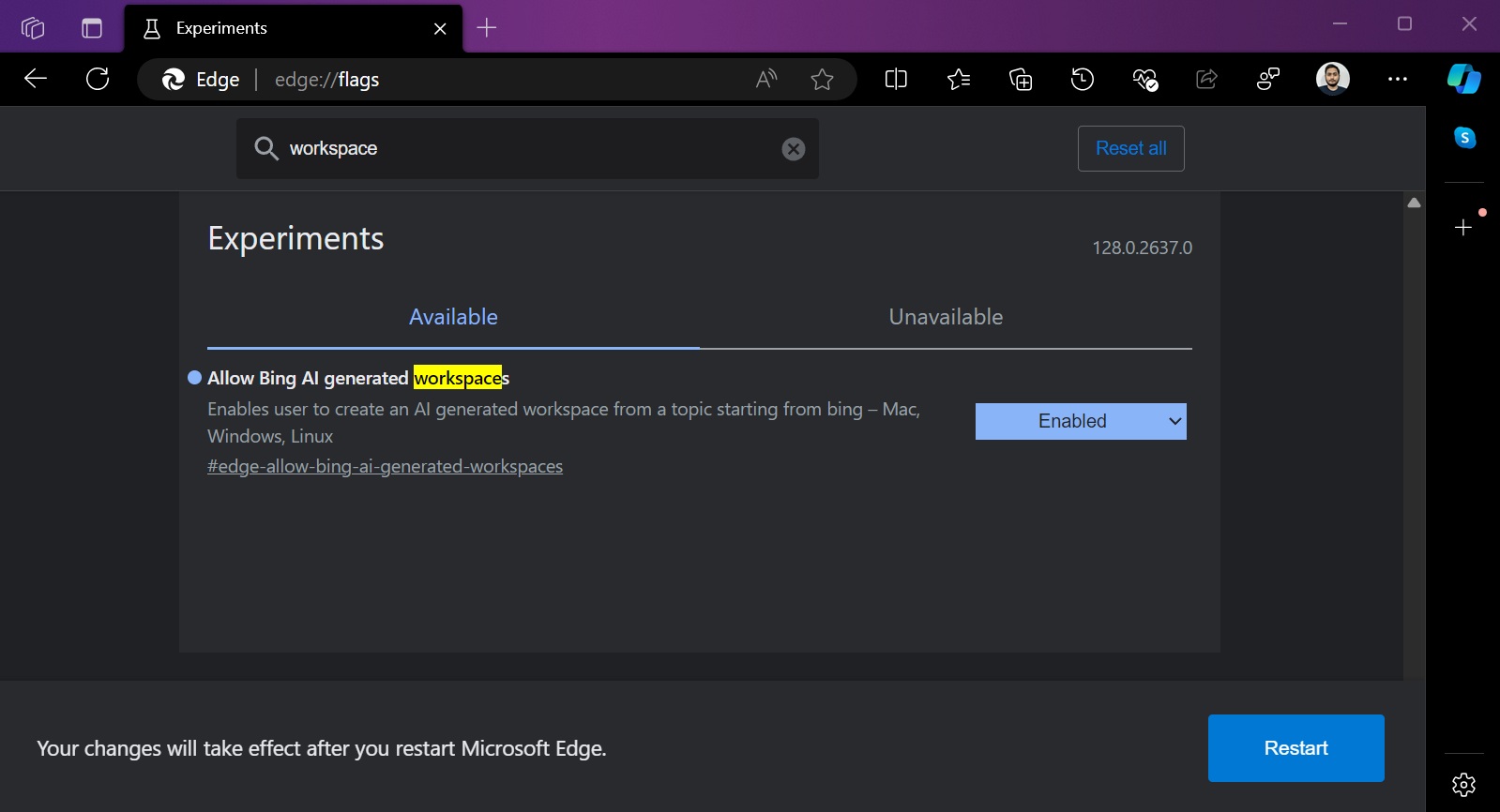 ai workspaces flag in Microsoft edge