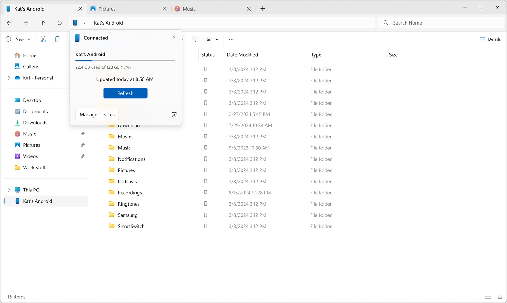 Android phone in File Explorer