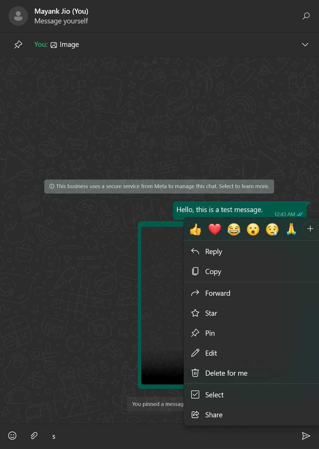 WhatsApp pin messages button