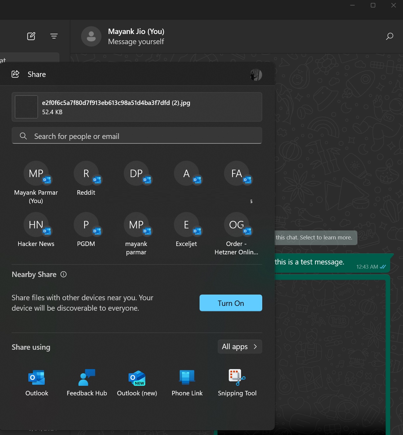WhatsApp share UI