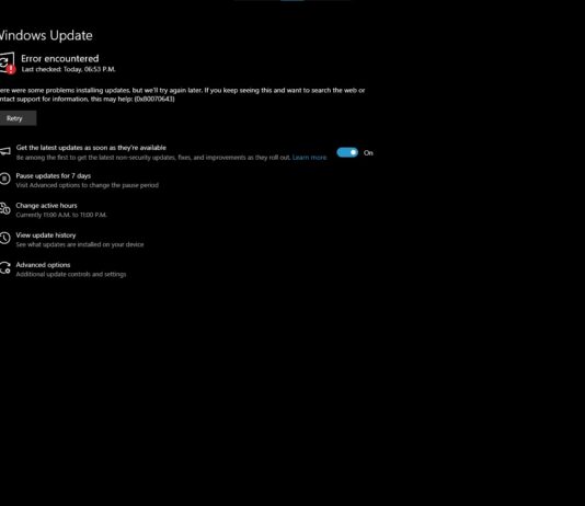 Windows update with error 0x80070643