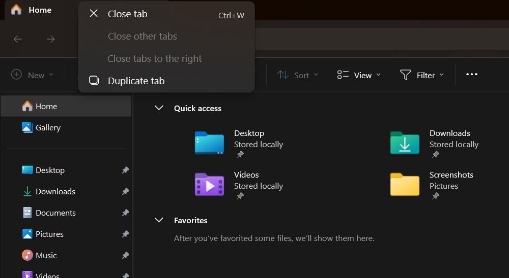 duplicate tab option in windows 11 23h2