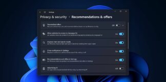 Windows 11 Settings will let you easily manage Recommendation & Offers