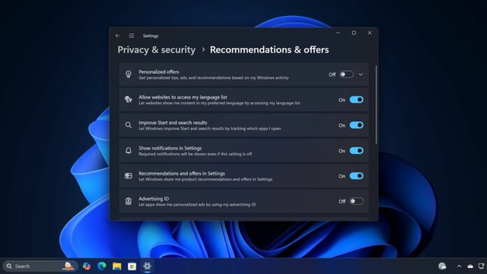 Windows 11 Settings will let you easily manage Recommendation & Offers