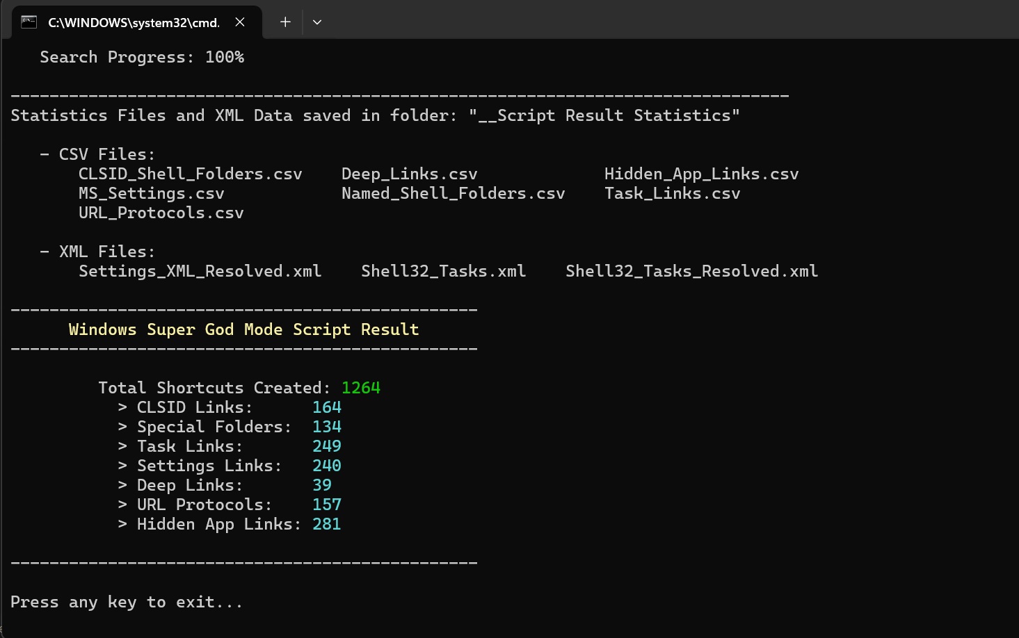 running super god mode script in windows 11 24h2