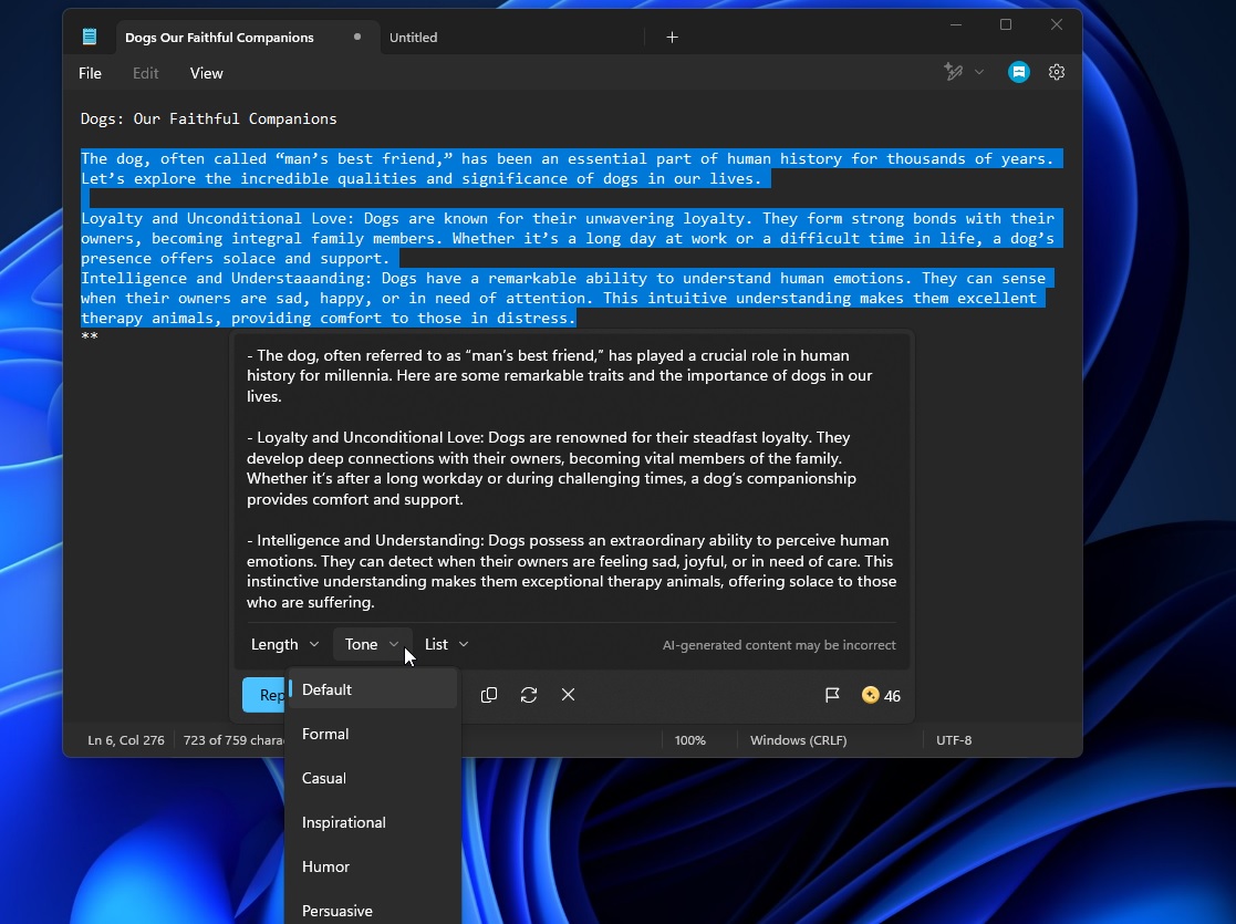 Change Tone in Notepad