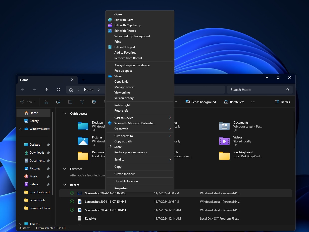 Classic context menu in Windows 11