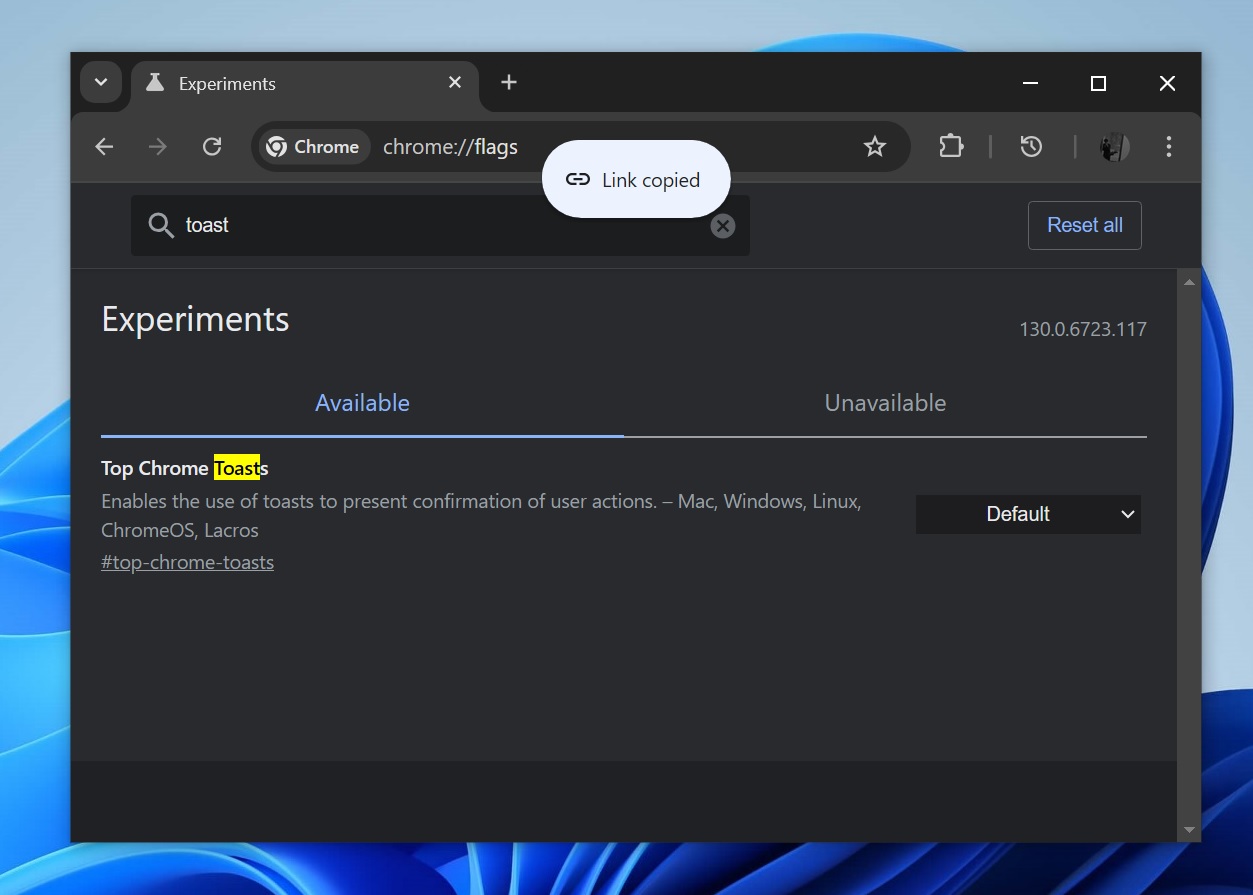 Disable Link copied in Chrome