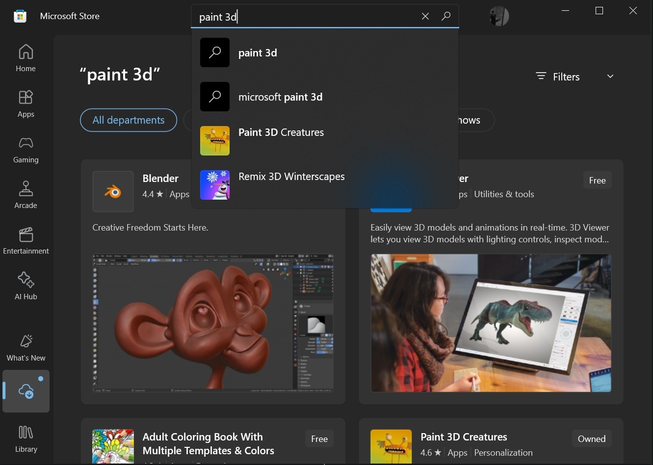 Paint 3D in the Microsoft Store