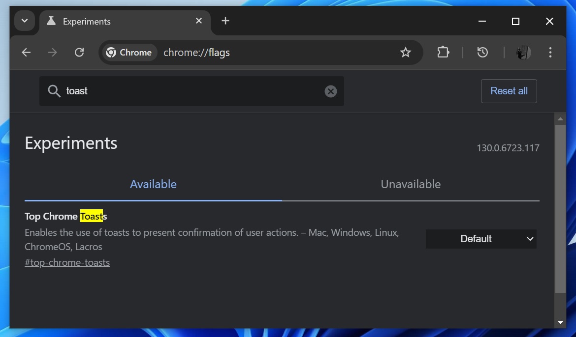 Turn off Chrome Toasts in Chrome