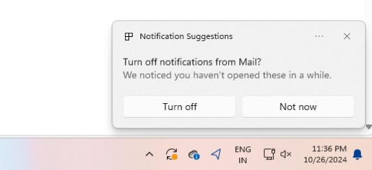 Windows 11 Build 26100.2314 notification setting