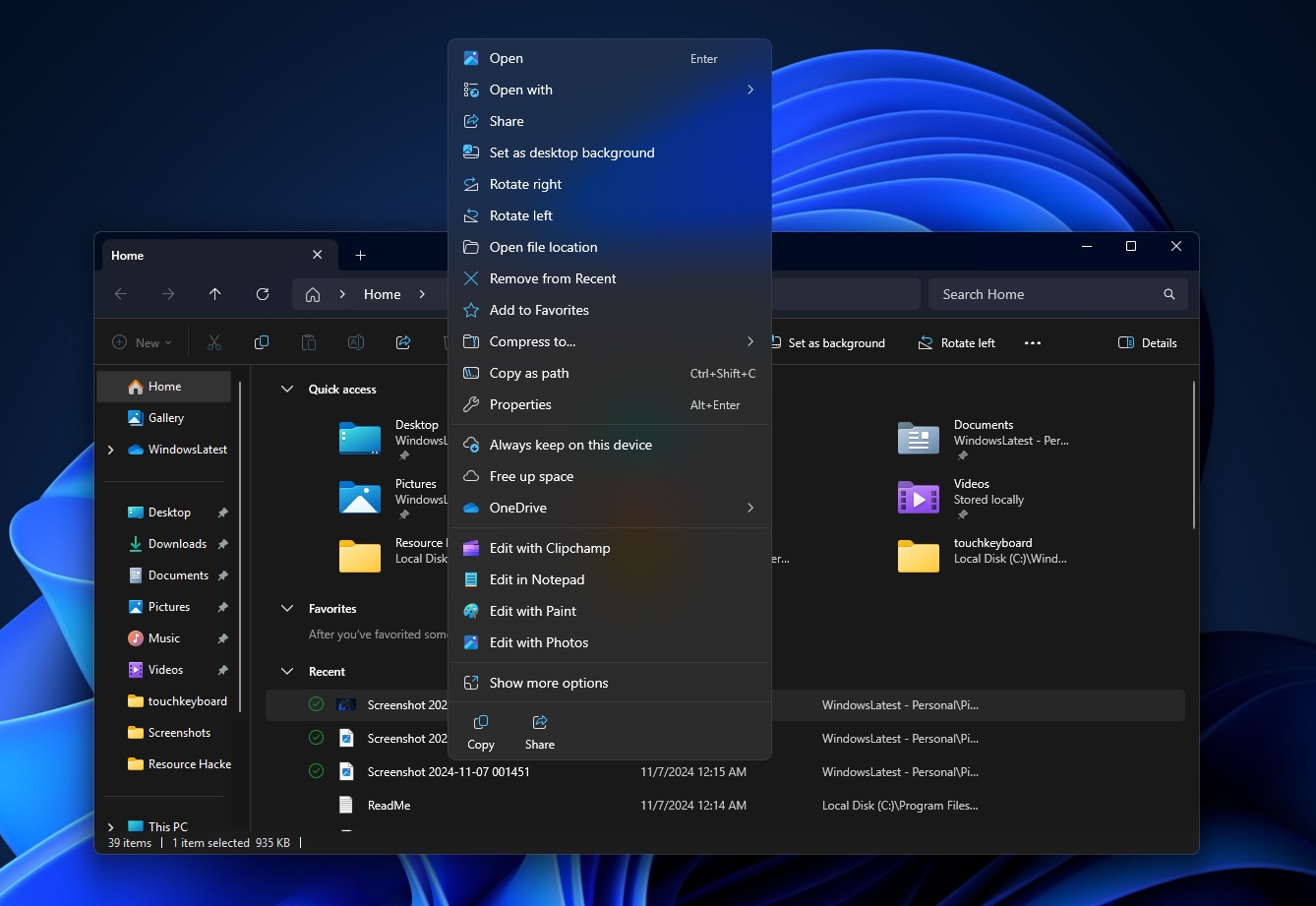 Windows 11 modern context menu