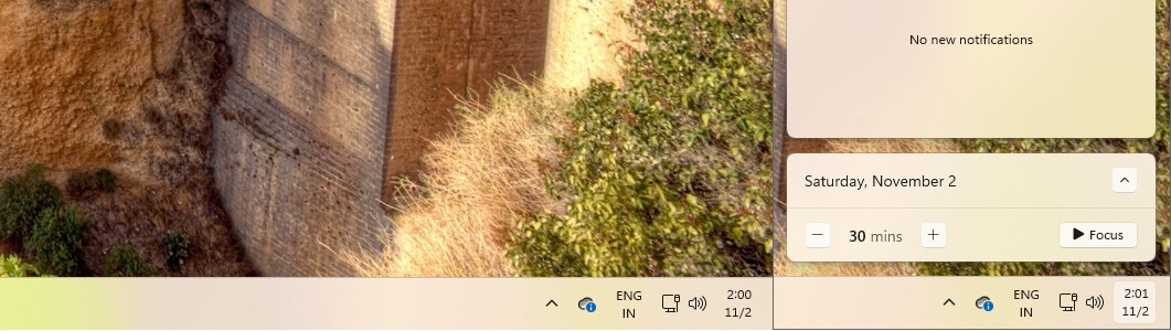 Windows 11 notification bell icon on taskbar