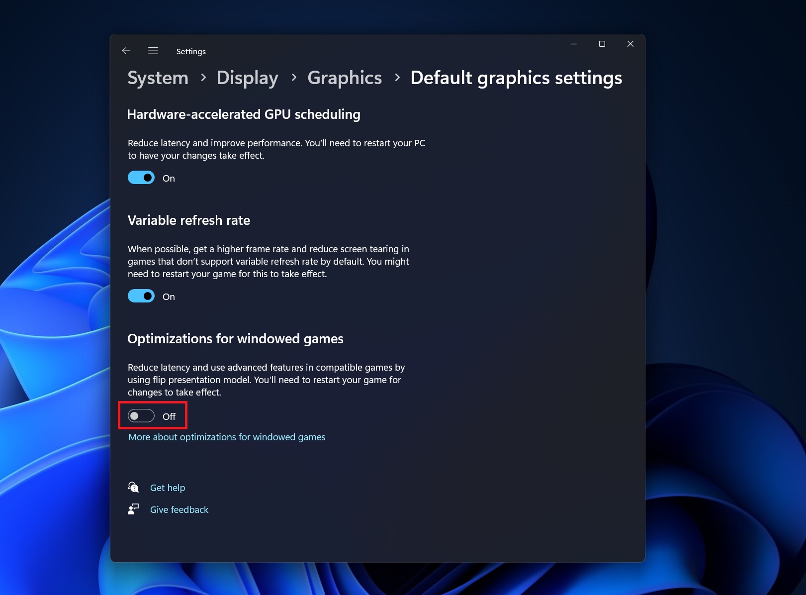 disable Optimizations for windowed games