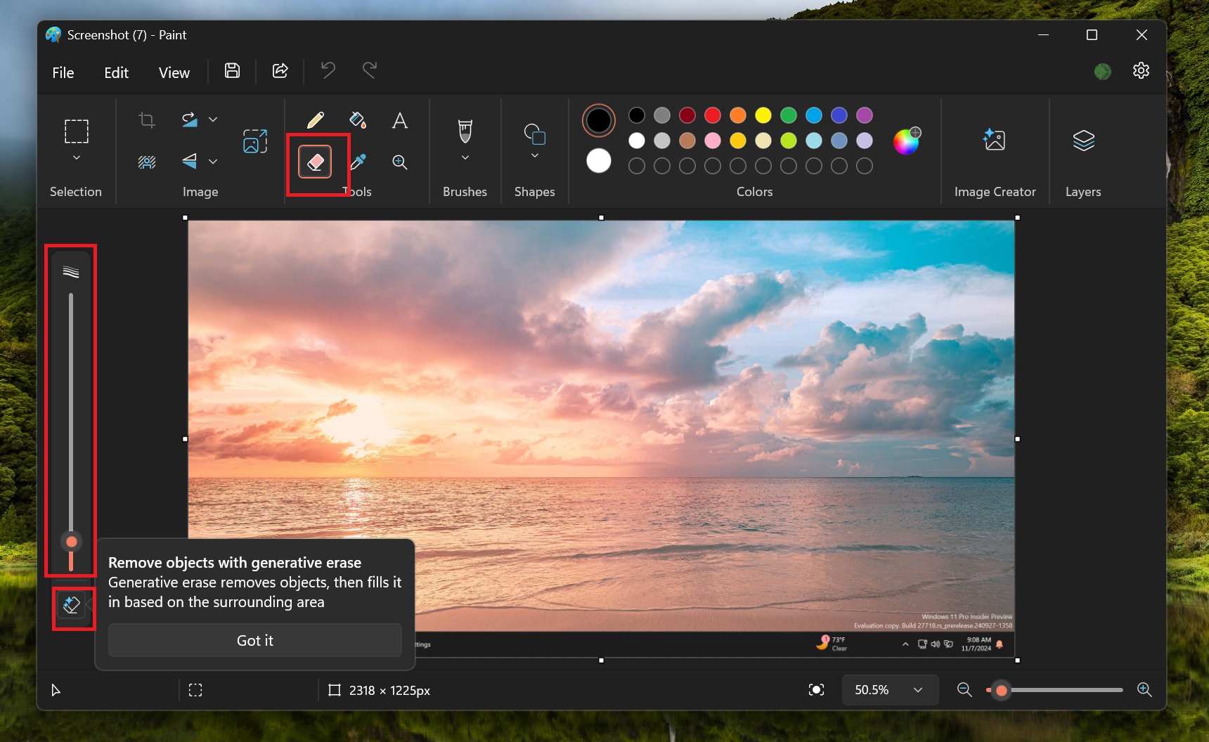 generative erase in paint windows 11 insider 24h2