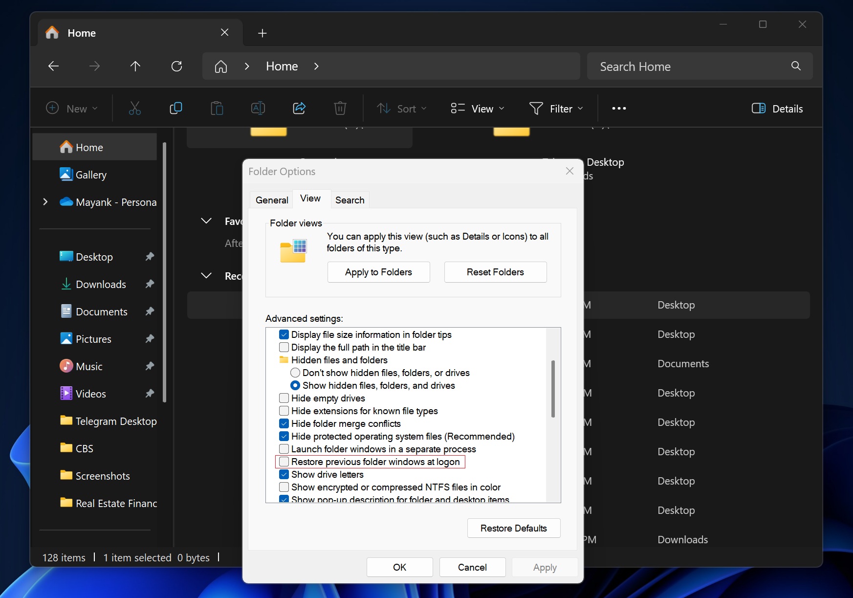 Explorer restore tabs in Windows 11