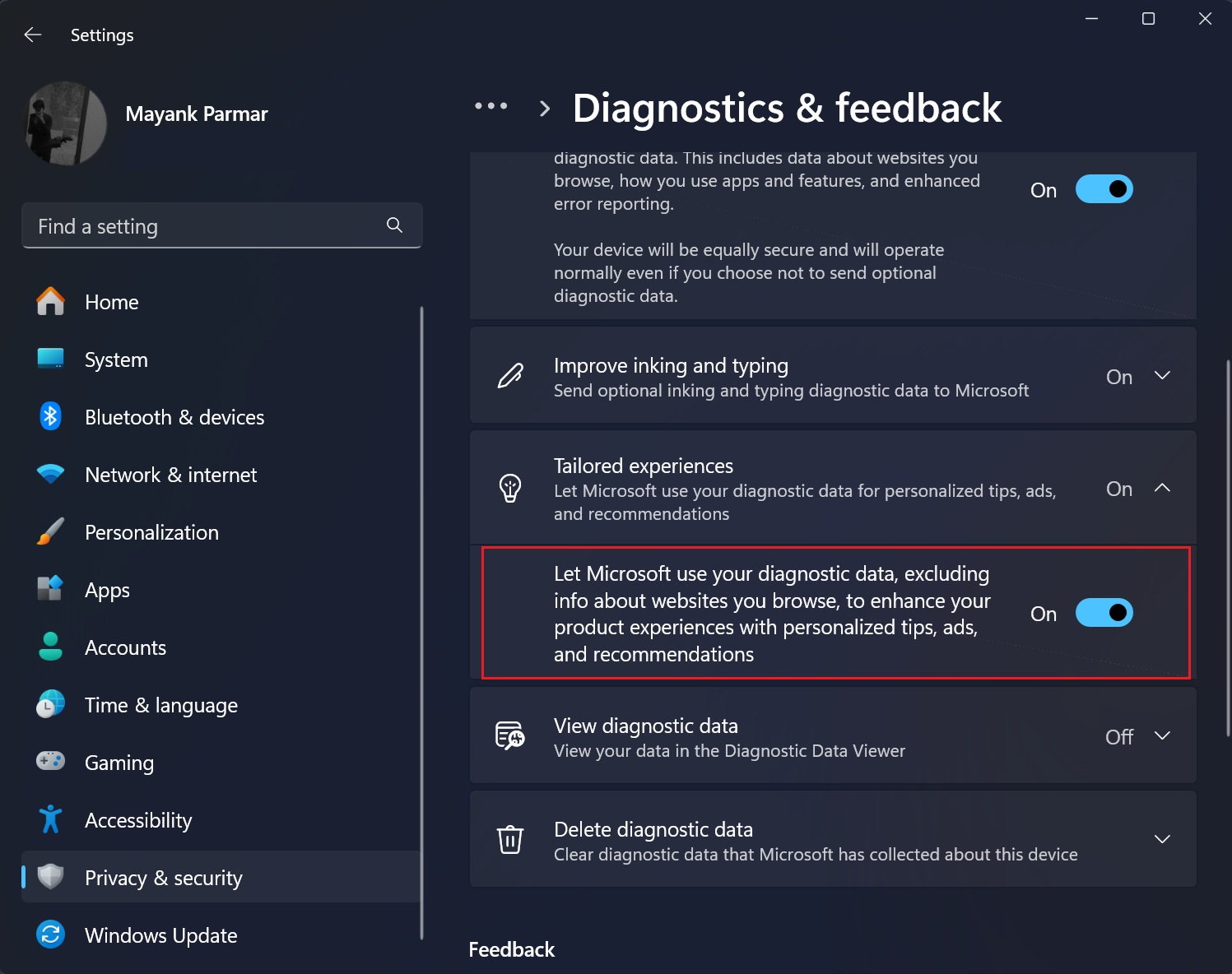 Privacy settings in Windows 11