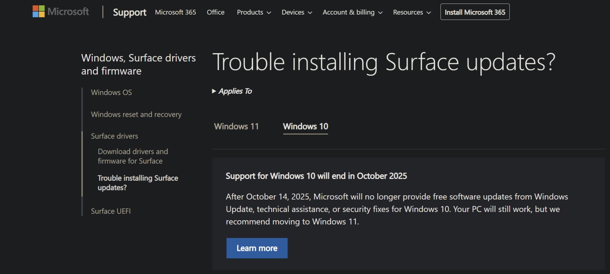 Microsoft's support docs are urging Windows 10 users to get Windows 11