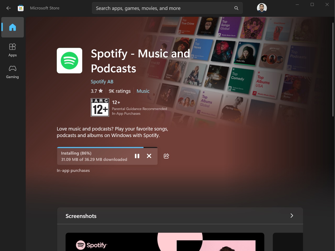 new progress for app installs in ms store