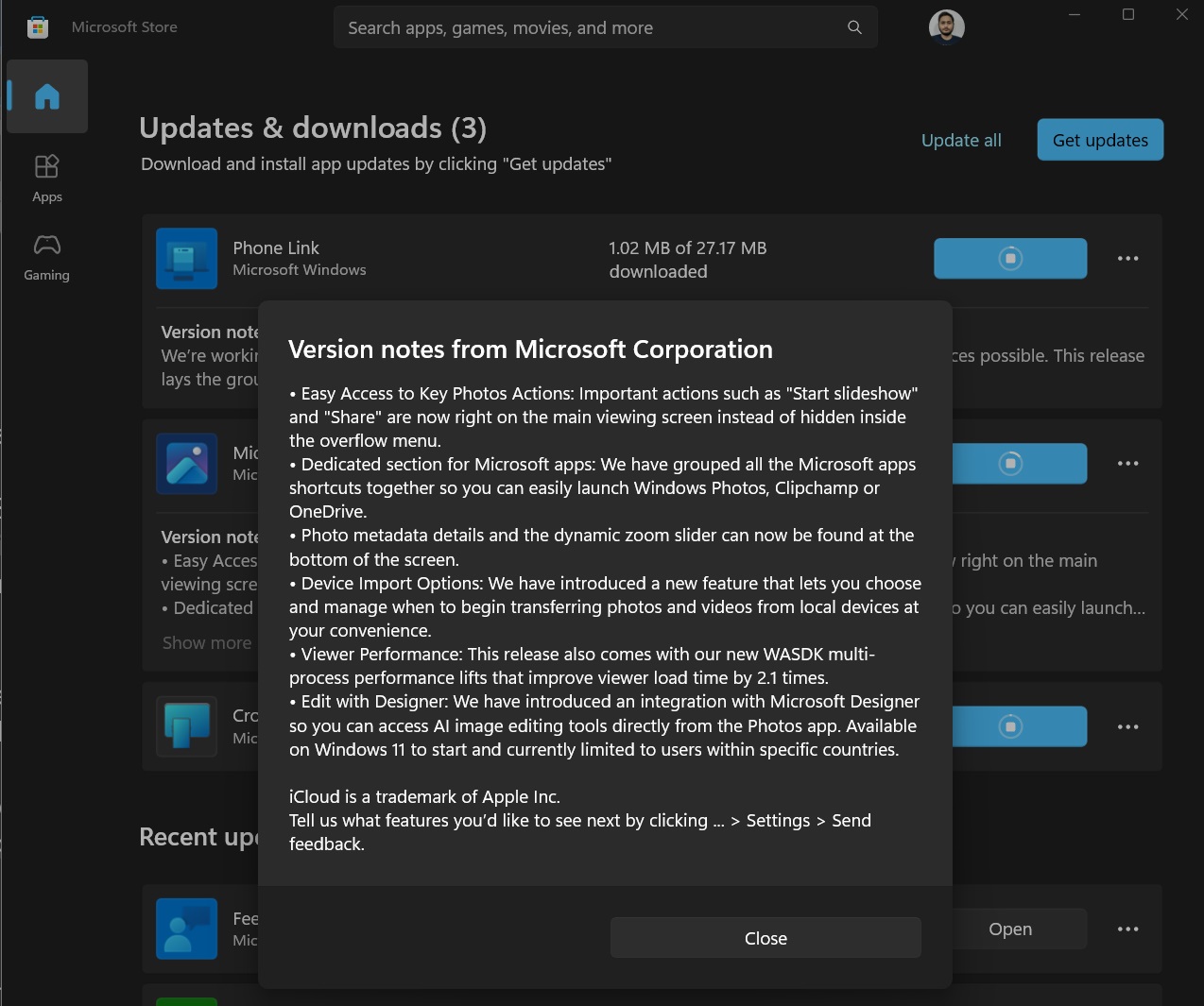 version notes in microsoft store