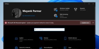 Microsoft 365 alert in Windows 10