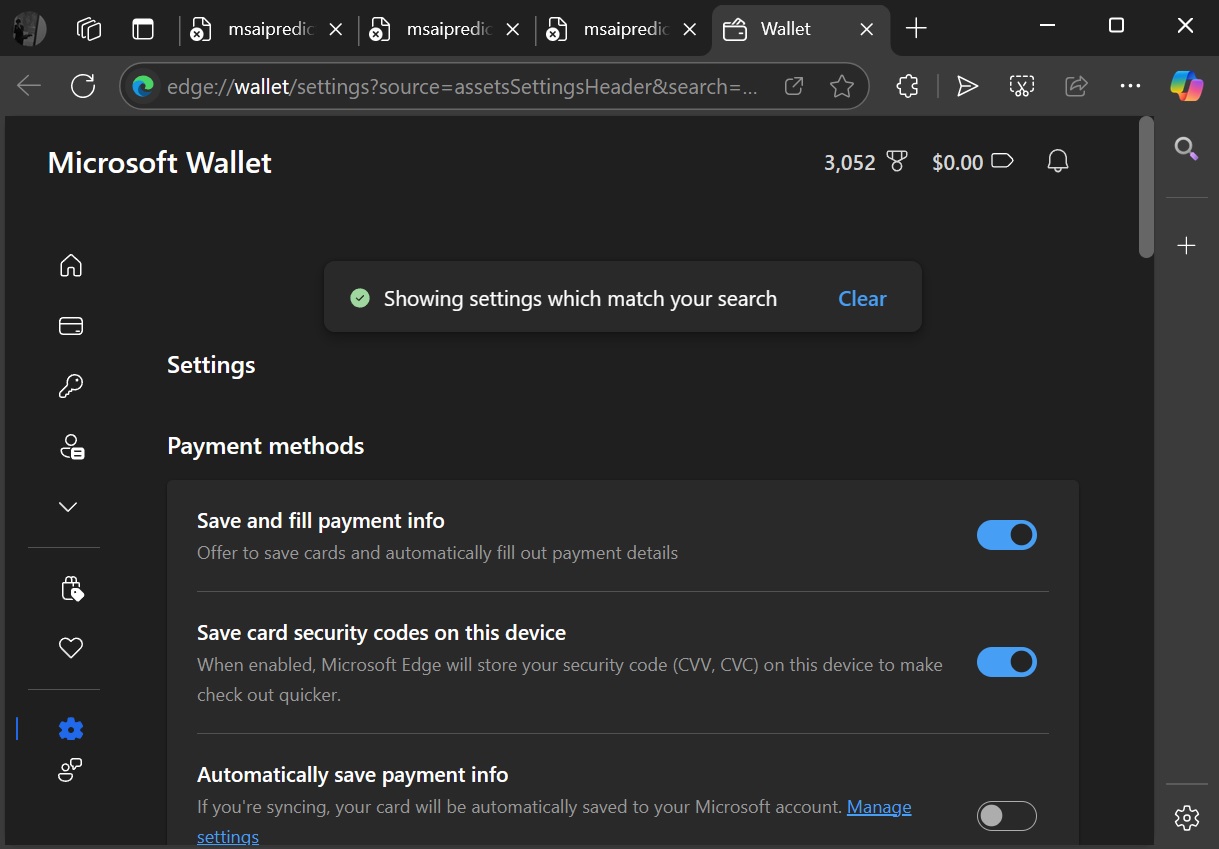Microsoft Edge autofill features