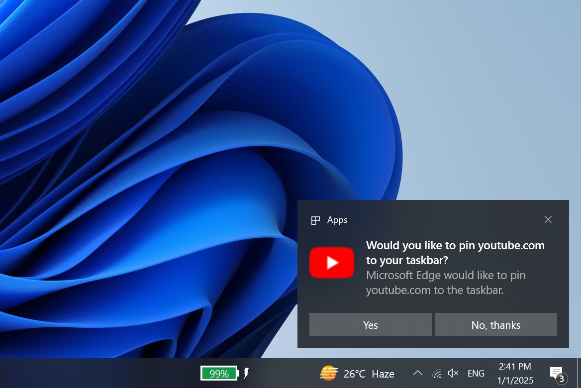 Microsoft Edge pin YouTube