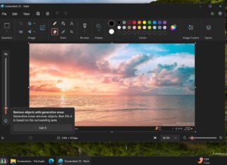 Microsoft Paint with Generative Erase feature on Windows 11