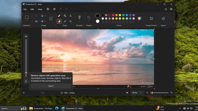 Microsoft Paint with Generative Erase feature on Windows 11
